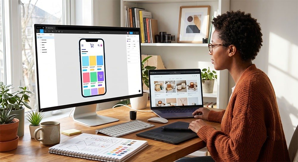 Designer building website page layouts